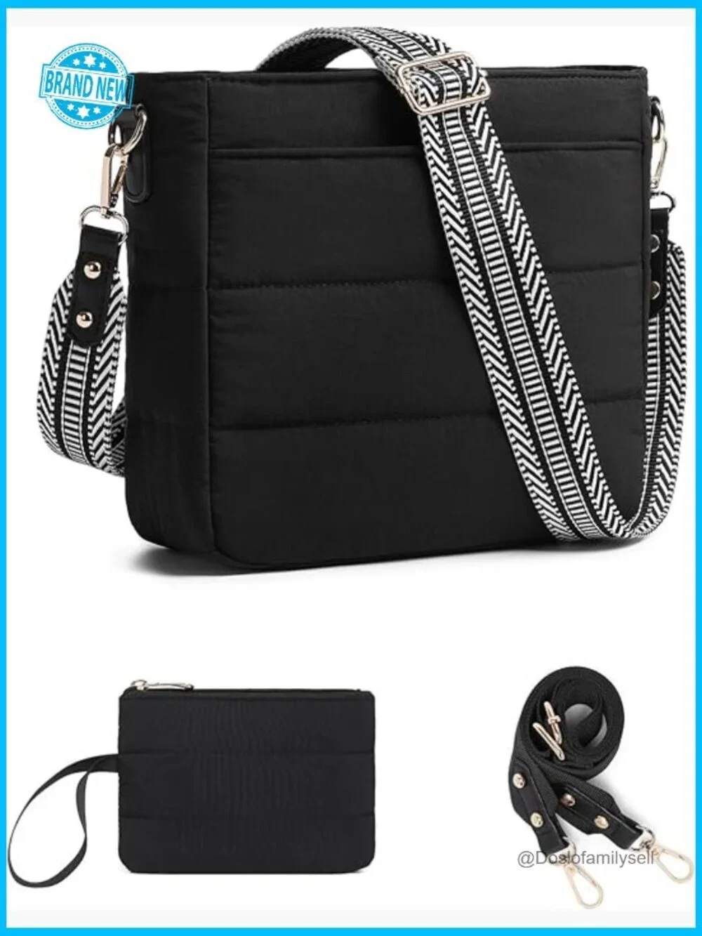 Puffer Quilted Crossbody Hobo Bag with Detachable Straps and Coin Wallet